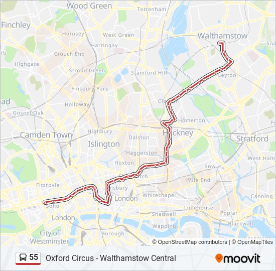 55 Route: Schedules, Stops & Maps - Oxford Circus (Updated)