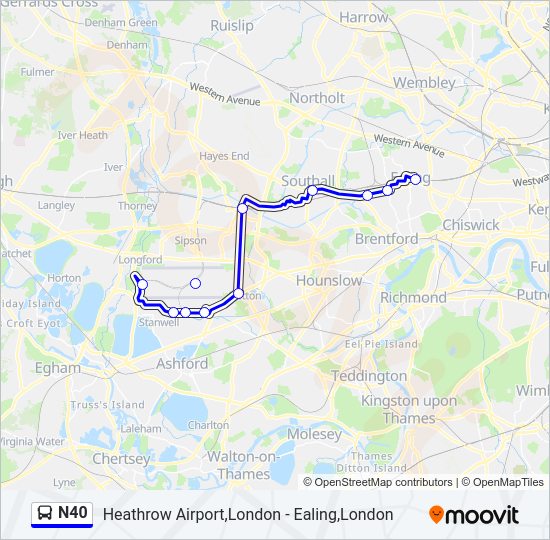 N40 bus Line Map