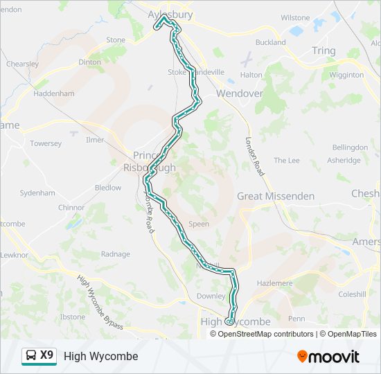 X9 Bus Line Map