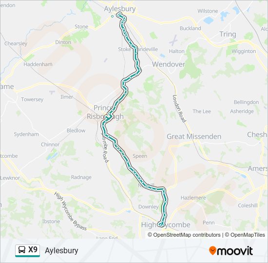 X9 Bus Line Map