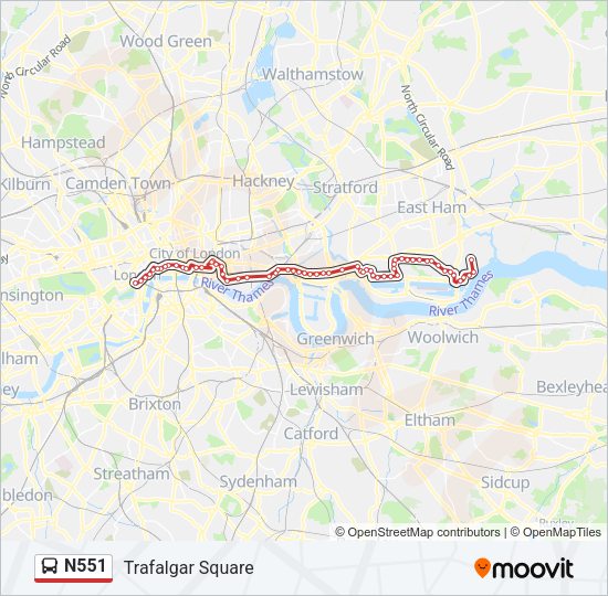 N551 Bus Line Map