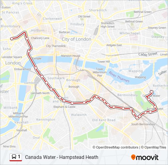 1 Route: Schedules, Stops & Maps - Canada Water (Updated)