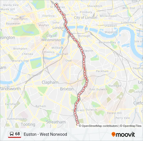 68x Bus Route Map 68 Route: Schedules, Stops & Maps - West Norwood (Updated)