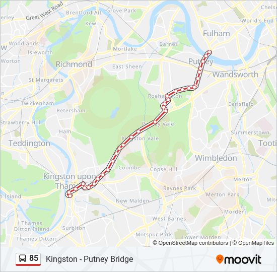 Bus 85 Route Map 85 Route: Schedules, Stops & Maps - Putney Bridge (Updated)