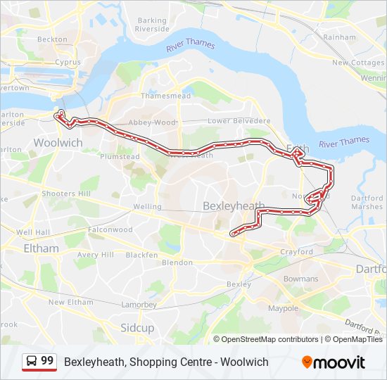 Bus 99 Route Map 99 Route: Schedules, Stops & Maps - Bexleyheath, Shopping Centre (Updated)