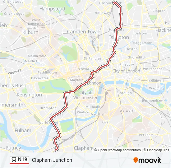 N19 Bus Line Map