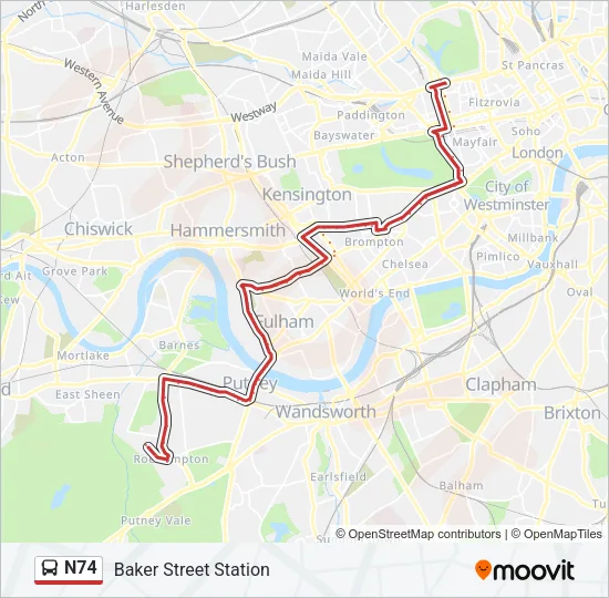 N74 Bus Line Map