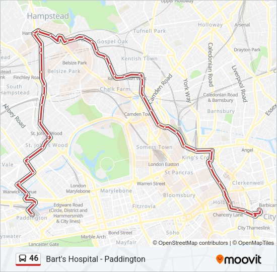 46 Route: Schedules, Stops & Maps - Bart's Hospital (Updated)