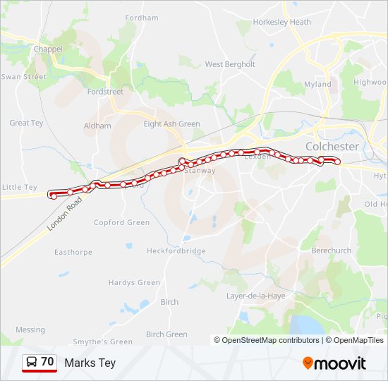 70 Route: Schedules, Stops & Maps - Marks Tey (Updated)