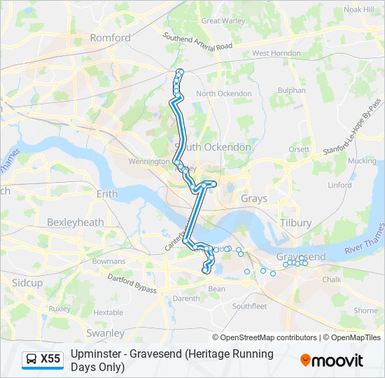 X55 Bus Line Map