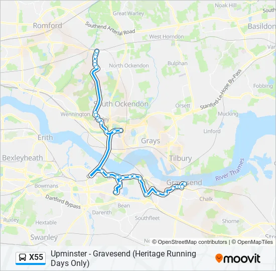 X55 Bus Line Map