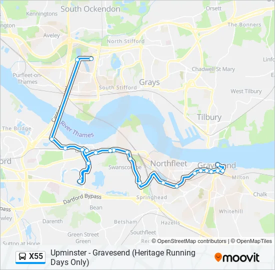 X55 Bus Line Map