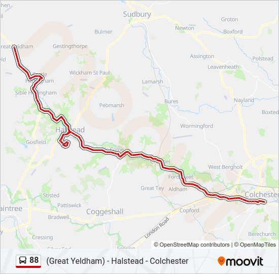 88 Route: Schedules, Stops & Maps - Great Yeldham (Updated)