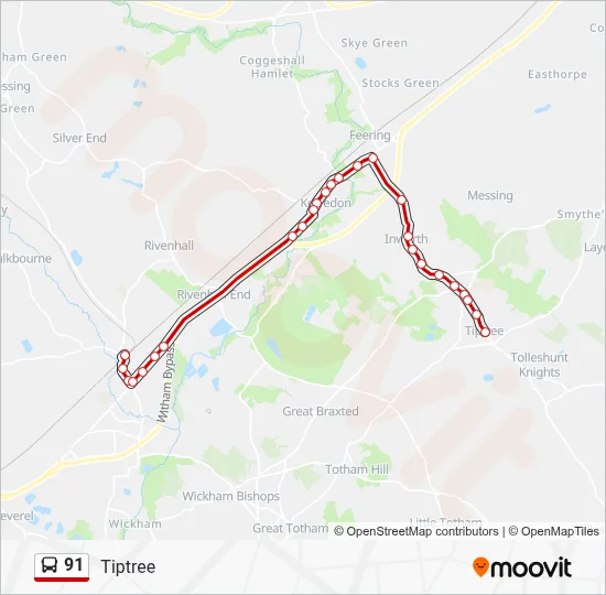 91 Route: Schedules, Stops & Maps - Tiptree (Updated)