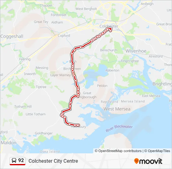 92 Route: Schedules, Stops & Maps - Tollesbury (Updated)