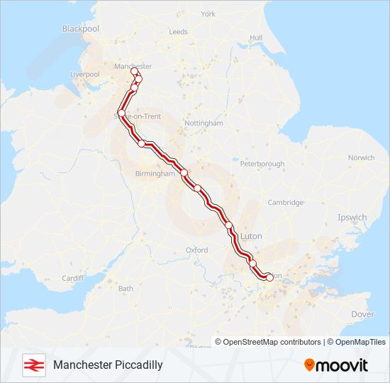 AVANTI WEST COAST train Line Map