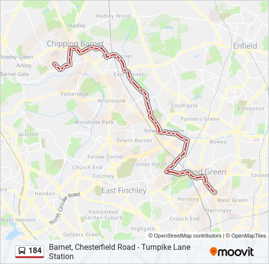 Bus 184 Route Map 184 Route: Schedules, Stops & Maps - Barnet, Chesterfield Road (Updated)