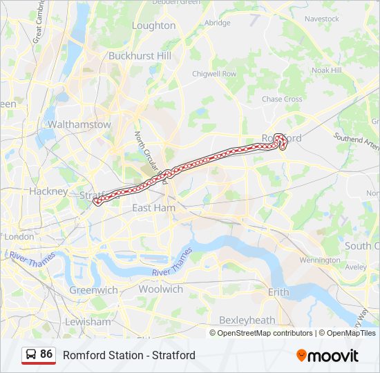 Bus 86 Route Map 86 Route: Schedules, Stops & Maps - Romford Station (Updated)