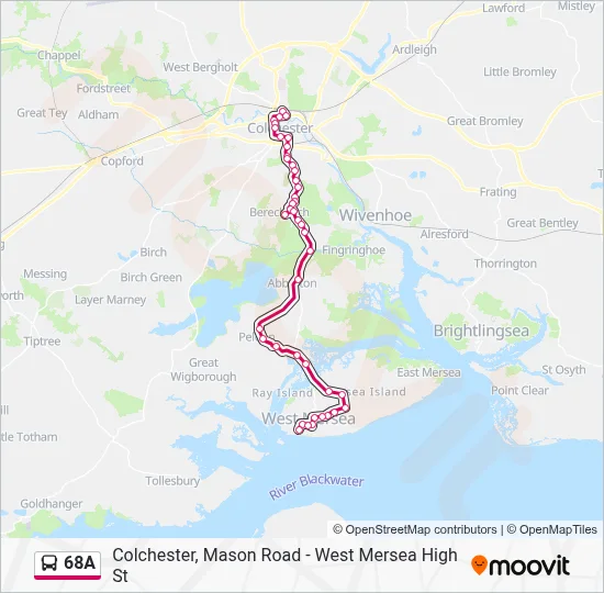 68A Route: Timetables, Stops & Maps - West Mersea (Updated)