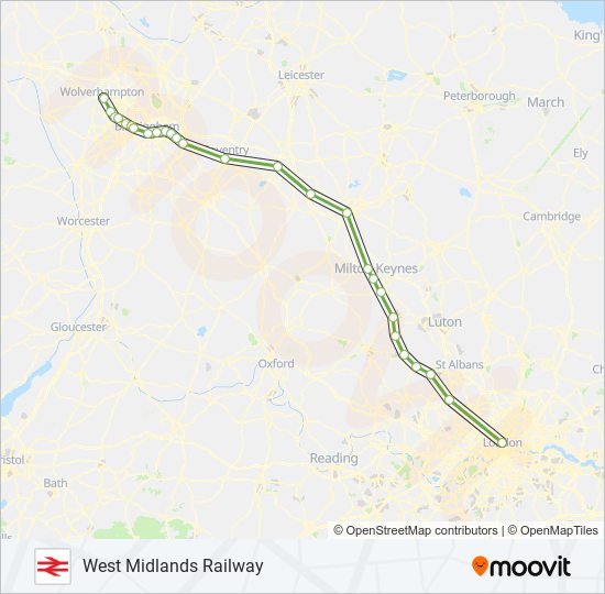 WEST MIDLANDS RAILWAY train Line Map