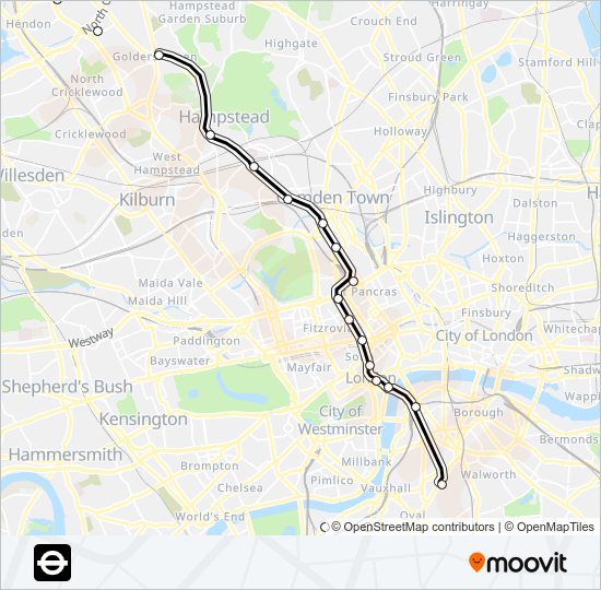 northern route schedules stops maps edgware via charing cross