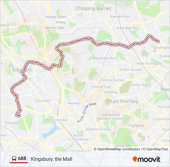 688 Route: Schedules, Stops & Maps - Kingsbury, the Mall (Updated)