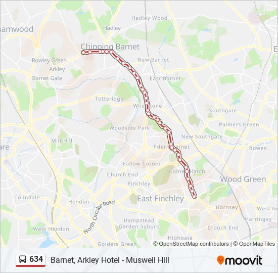 Show Me Route Map 634 Route: Schedules, Stops & Maps - Barnet, Arkley Hotel (Updated)