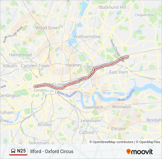 N25 Bus Line Map