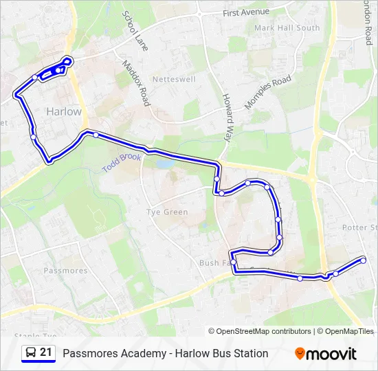 First Bus Route 21 21 Route: Schedules, Stops & Maps - Harlow Town Centre (Updated)