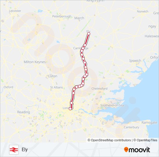 GREATER ANGLIA Train Line Map