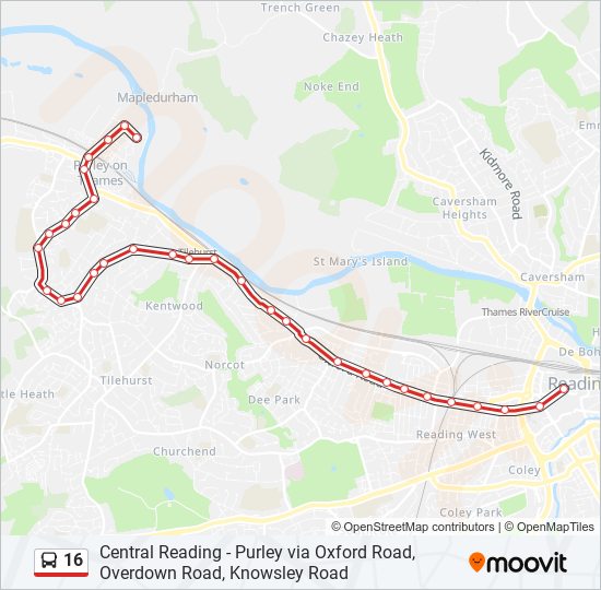 Bus 16 Route Map 16 Route: Schedules, Stops & Maps - Reading Town Centre (Updated)