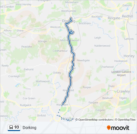 Bus 93 Route Map 93 Route: Schedules, Stops & Maps - Dorking (Updated)