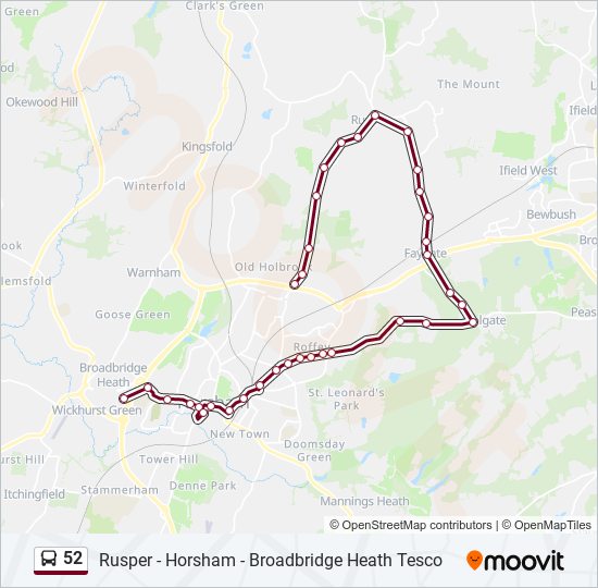 Bus 52 Route Map 52 Route: Schedules, Stops & Maps - Broadbridge Heath (Updated)