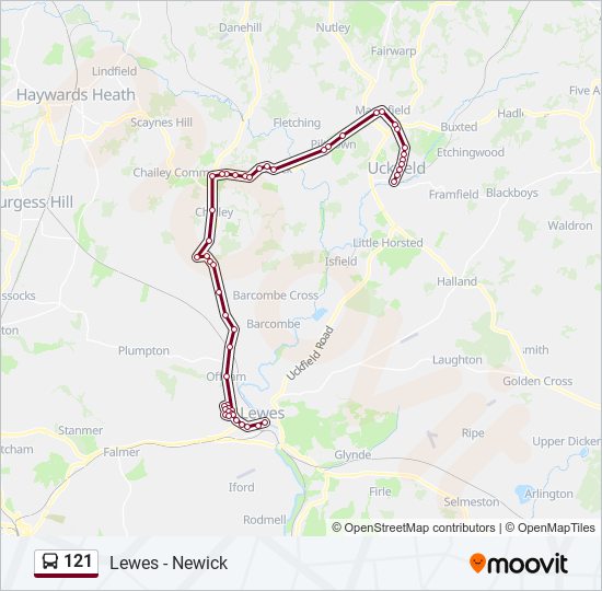 121 Route: Schedules, Stops & Maps - Lewes (Updated)