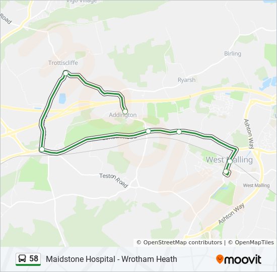 Bus 58 Route Map 58 Route: Schedules, Stops & Maps - West Malling (Updated)