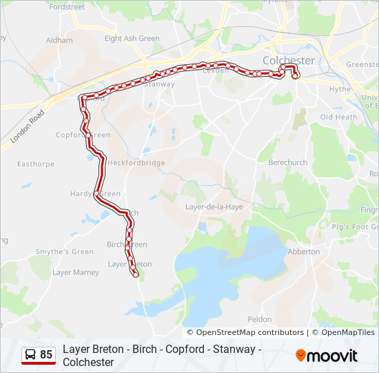 Bus 85 Route Map 85 Route: Schedules, Stops & Maps - Colchester Town Centre (Updated)