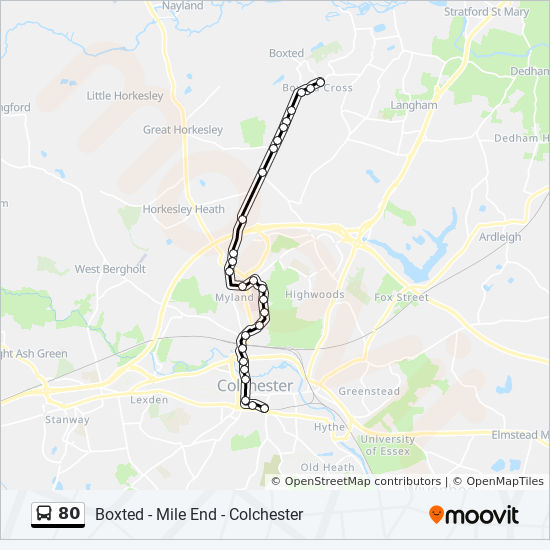 Bus 80 Route Map 80 Route: Schedules, Stops & Maps - Colchester Town Centre (Updated)