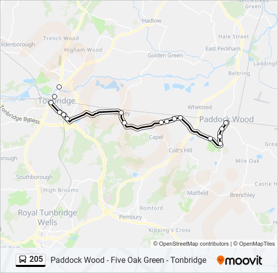 205 Route Schedules, Stops & Maps Paddock Wood (Updated)