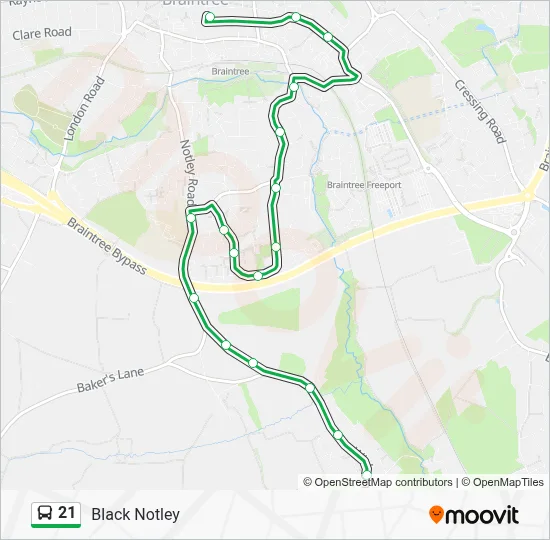 21 Route: Schedules, Stops & Maps - Black Notley (Updated)