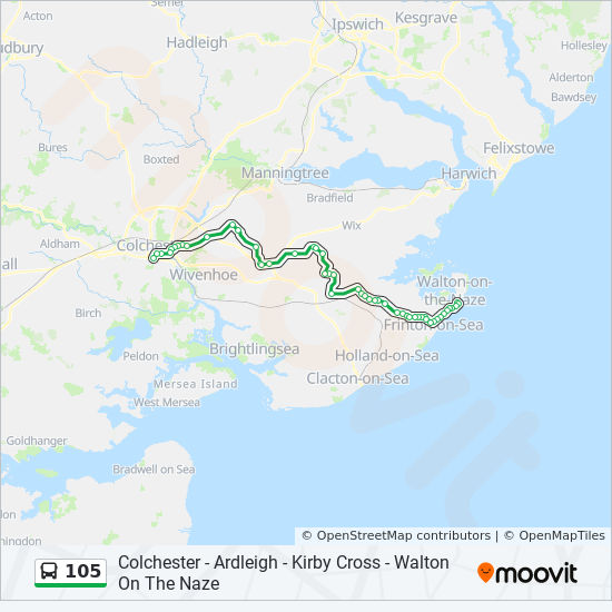 Bus 105 Route Map 105 Route: Schedules, Stops & Maps - Colchester Town Centre (Updated)