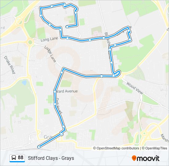 Bus 88 Route Map 88 Route: Schedules, Stops & Maps - Stifford Clays (Updated)