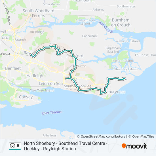 Bus 8 Route Map 8 Route: Schedules, Stops & Maps - Southend-On-Sea (Updated)