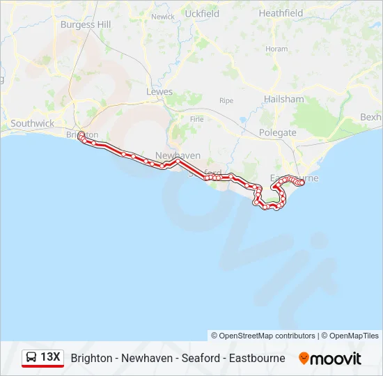13X Bus Line Map
