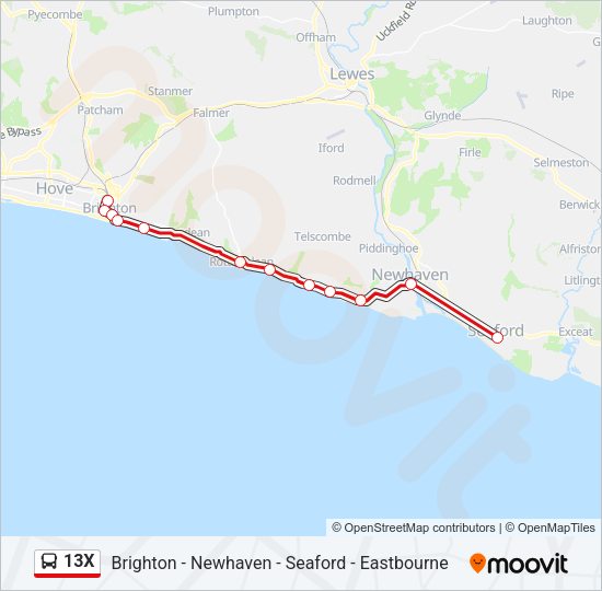 13X Bus Line Map