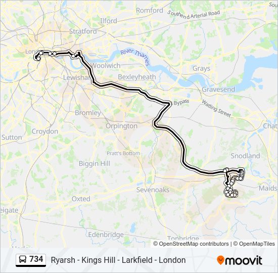 734 bus Line Map