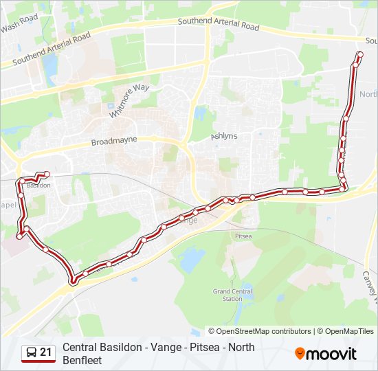 21 Route Schedules, Stops & Maps Basildon Town Centre (Updated) 21 Route Schedules, Stops & Maps Basildon Town Centre (Updated)