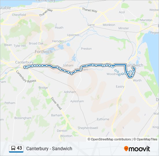 43 Route: Schedules, Stops & Maps - Canterbury (Updated)