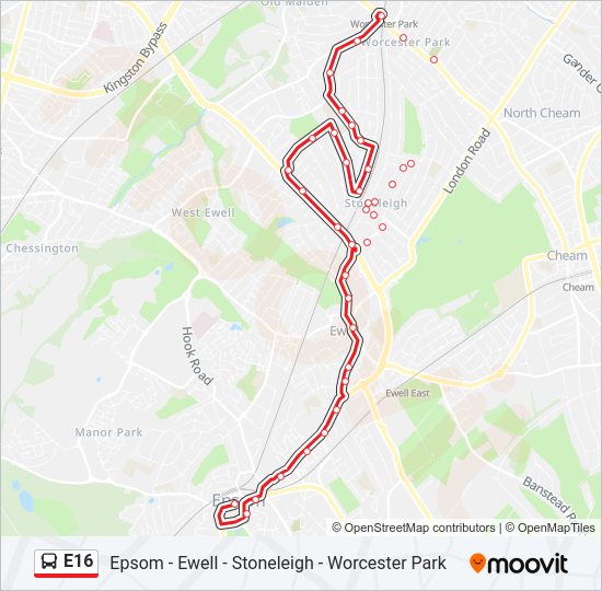 E16 Bus Line Map