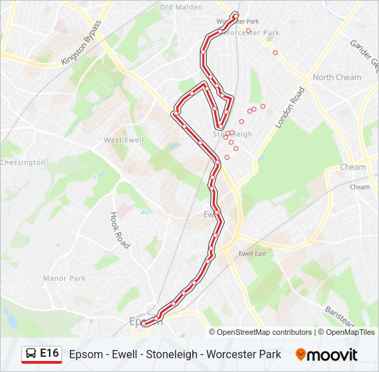 E16 Bus Line Map