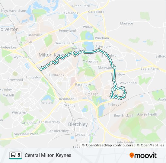 Bus 8 Route Map 8 Route: Schedules, Stops & Maps - Central Milton Keynes (Updated)